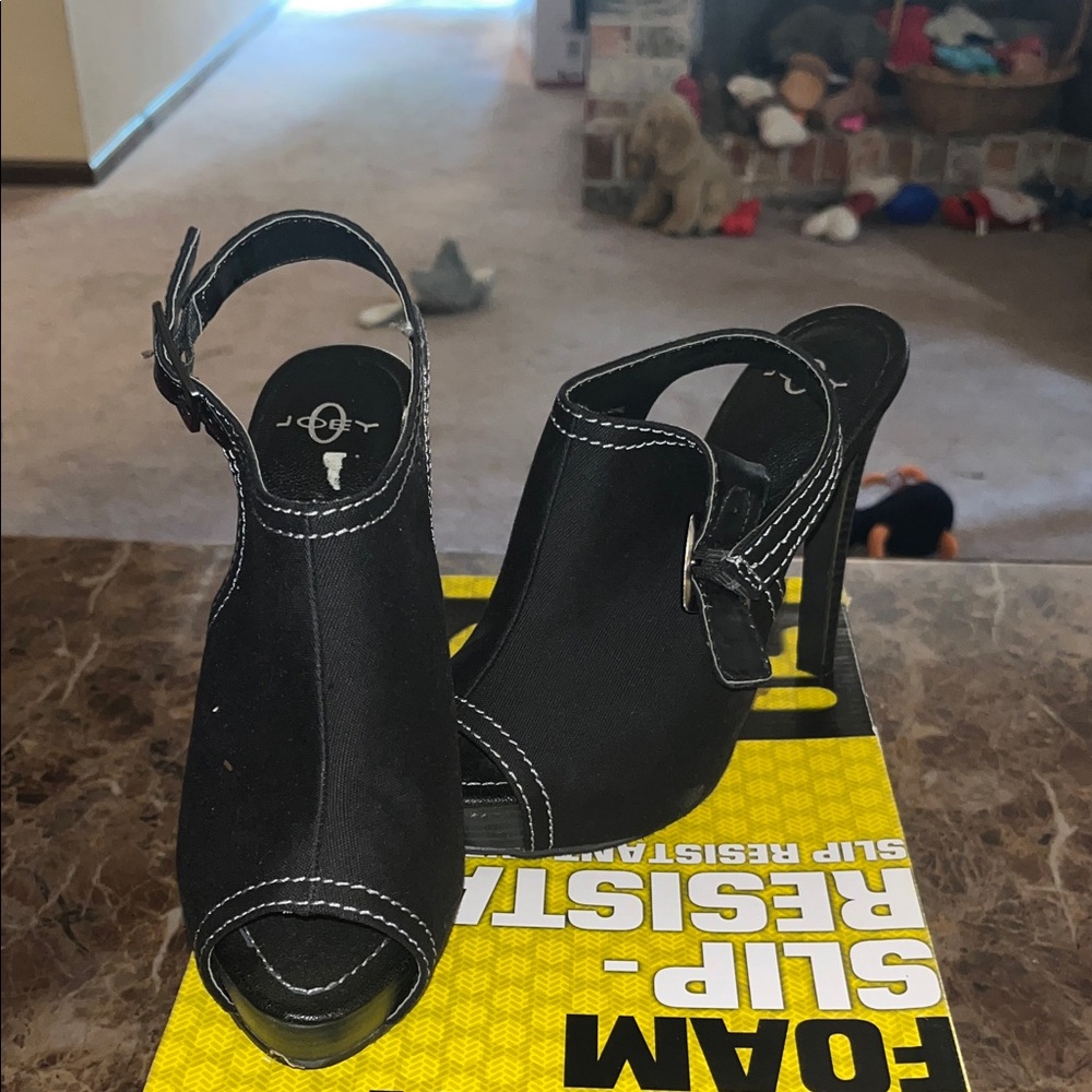 Joey Black Peep-Toe Mules
